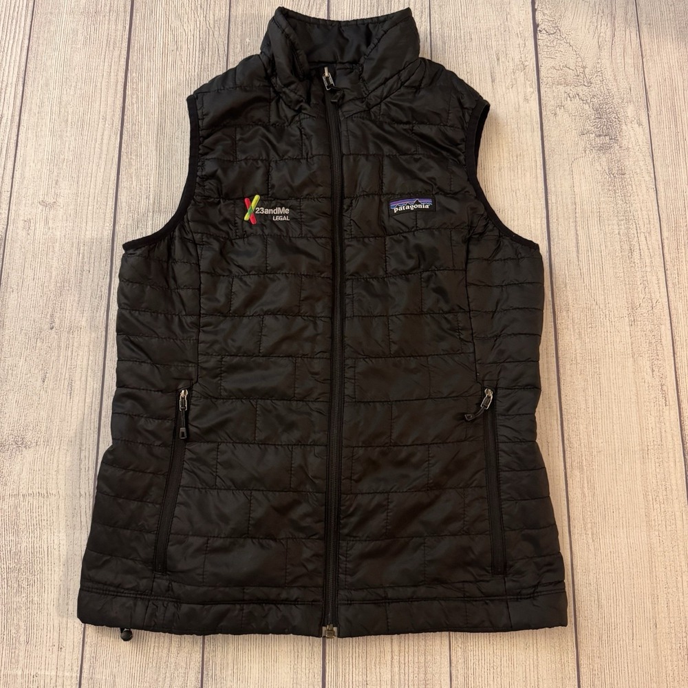 Patagonia Nano Puff Vest Women's Small Black 23andMe Legal Embroidered Full Zip